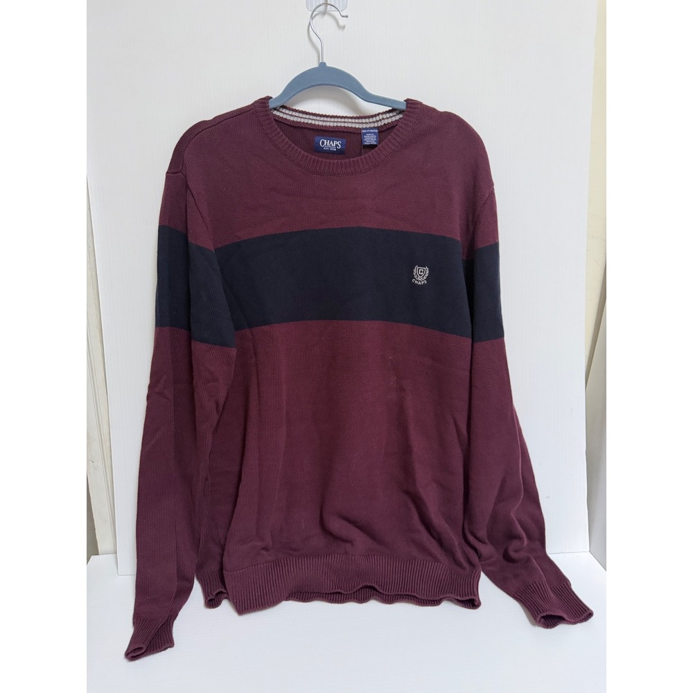 Chaps Mens XXL Crewneck Sweater Wine Burgundy Navy Blue Colorblock NWT